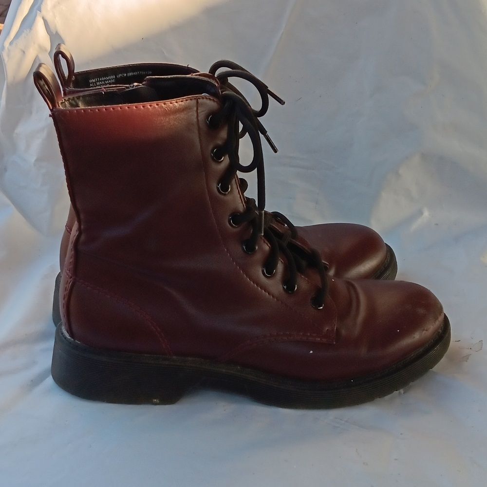 Time And Tru Burgundy Lace-Up Boots Women's Size 7.5